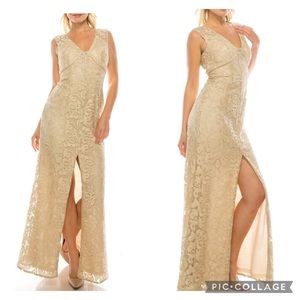 Aidan Mattox Champagne lace long gown